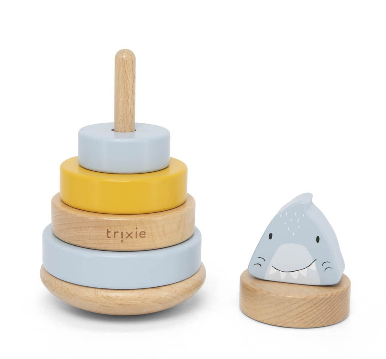 Personalisierter Stapelturm aus Holz von Trixie mit Namen und Geburtsdaten graviert Geburtsgeschenk HAI