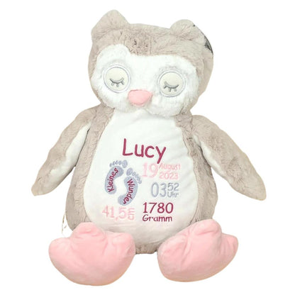 Stofftier mit Name Bestickt Kuscheltier Eule personalisiert Füßchen