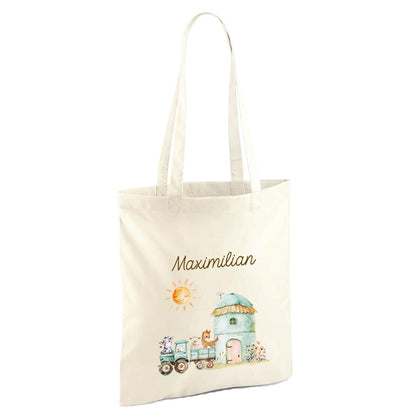Personalisierte Baumwoll-Stofftasche mit Namen, Bauernhof-Design, 100% Baumwolle, Natur, 37x42 cm oder 26x32 cm (Kopie)