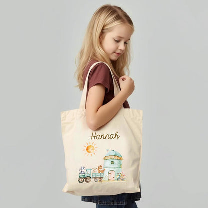 Personalisierte Baumwoll-Stofftasche mit Namen, Bauernhof-Design, 100% Baumwolle, Natur, 37x42 cm oder 26x32 cm (Kopie)