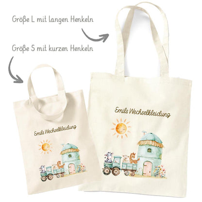 Personalisierte Baumwoll-Stofftasche mit Namen, Bauernhof-Design, 100% Baumwolle, Natur, 37x42 cm oder 26x32 cm (Kopie)
