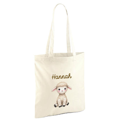 Personalisierte Baumwoll-Stofftasche mit Namen, Bauerntiere, 100% Baumwolle, Natur, 37x42 cm oder 26x32 cm