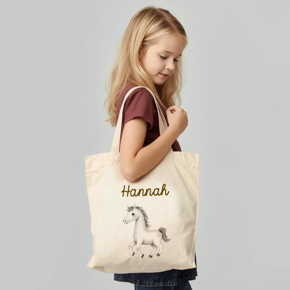 Personalisierte Baumwoll-Stofftasche mit Namen, Bauerntiere, 100% Baumwolle, Natur, 37x42 cm oder 26x32 cm