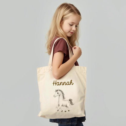 Personalisierte Baumwoll-Stofftasche mit Namen, Bauerntiere, 100% Baumwolle, Natur, 37x42 cm oder 26x32 cm