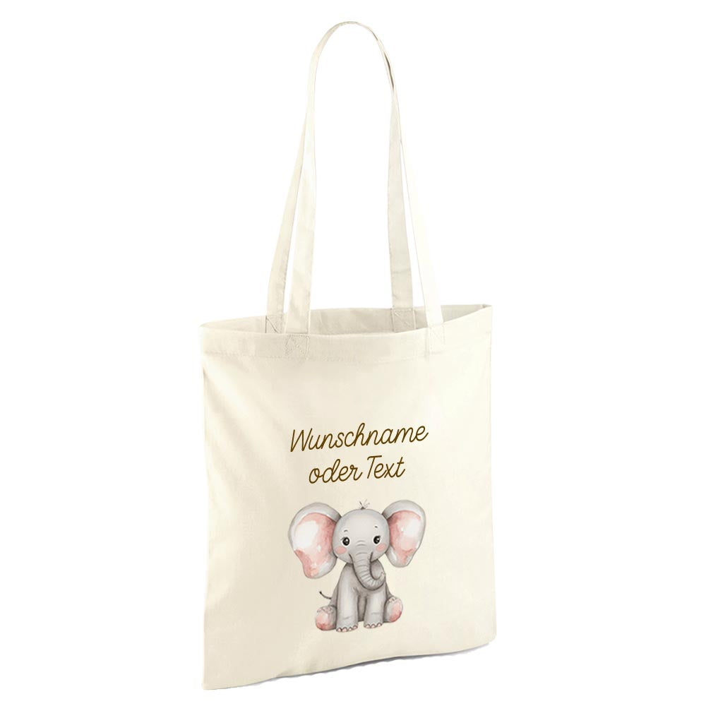 Personalisierte Baumwoll-Stofftasche mit Namen, Dschungeltiere, 100% Baumwolle, Natur, 37x42 cm oder 26x32 cm