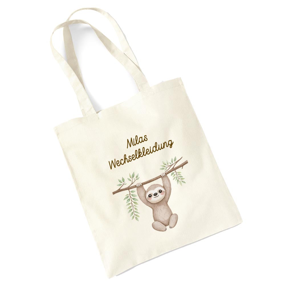 Personalisierte Baumwoll-Stofftasche mit Namen, Dschungeltiere, 100% Baumwolle, Natur, 37x42 cm oder 26x32 cm