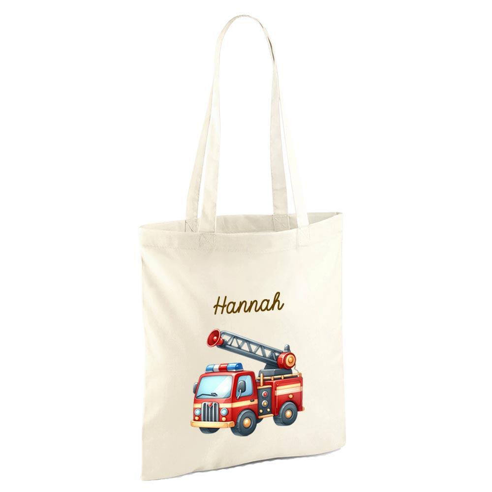 Personalisierte Baumwoll-Stofftasche mit Namen, Fahrzeug, 100% Baumwolle, Natur, 37x42 cm oder 26x32 cm