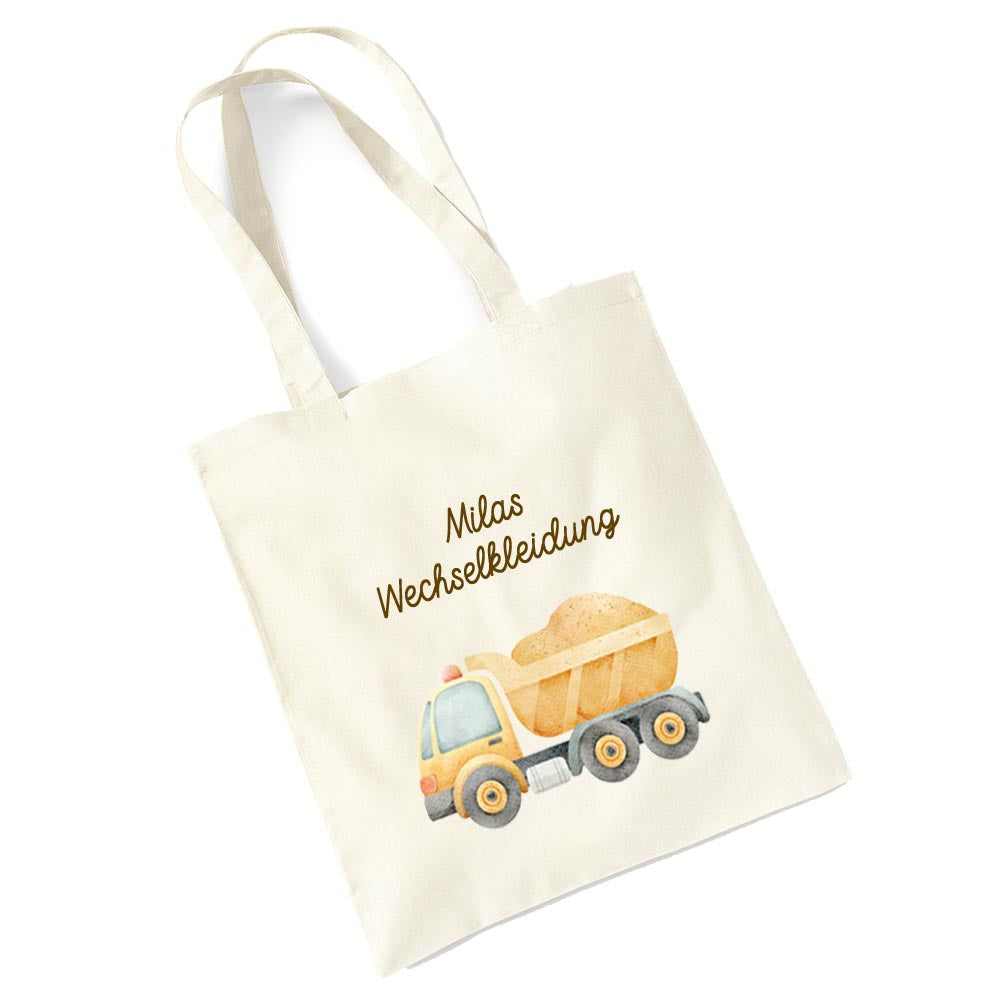 Personalisierte Baumwoll-Stofftasche mit Namen, Fahrzeug, 100% Baumwolle, Natur, 37x42 cm oder 26x32 cm