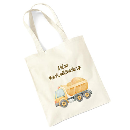 Personalisierte Baumwoll-Stofftasche mit Namen, Fahrzeug, 100% Baumwolle, Natur, 37x42 cm oder 26x32 cm