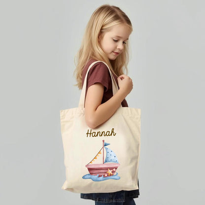 Personalisierte Baumwoll-Stofftasche mit Namen, Fahrzeug, 100% Baumwolle, Natur, 37x42 cm oder 26x32 cm