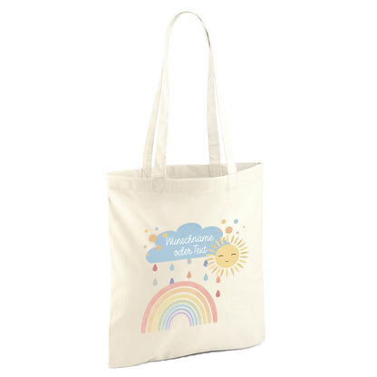 Personalisierte Baumwoll-Stofftasche mit Namen, Regenbogen-Design, 100% Baumwolle, Natur, 37x42 cm oder 26x32 cm