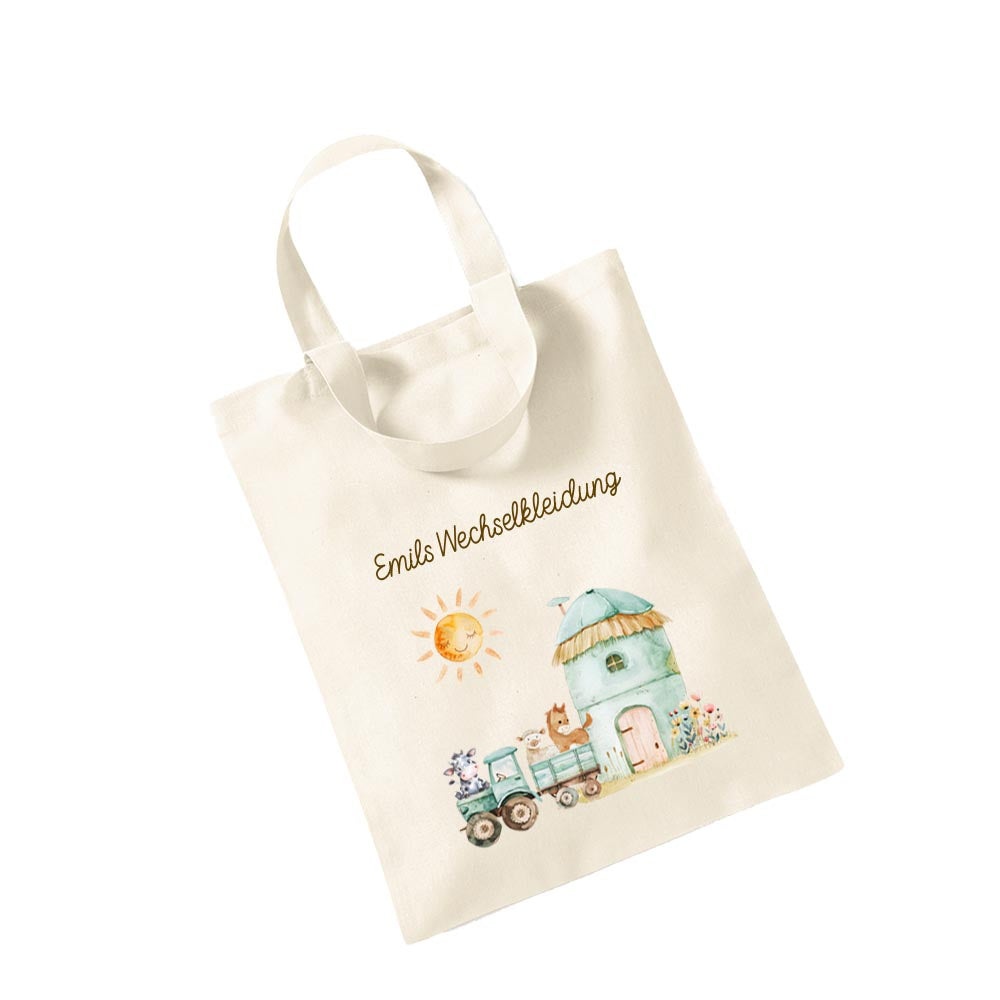 Personalisierte Baumwoll-Stofftasche mit Namen, Bauernhof-Design, 100% Baumwolle, Natur, 37x42 cm oder 26x32 cm (Kopie)