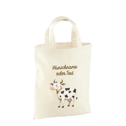 Personalisierte Baumwoll-Stofftasche mit Namen, Bauerntiere, 100% Baumwolle, Natur, 37x42 cm oder 26x32 cm