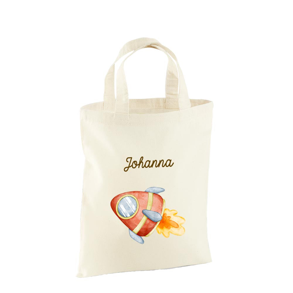 Personalisierte Baumwoll-Stofftasche mit Namen, Fahrzeug, 100% Baumwolle, Natur, 37x42 cm oder 26x32 cm