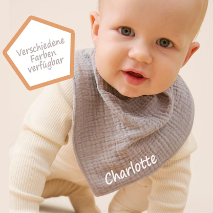 Musselin HALSTUCH personalisiert für Baby und Kleinkind aus Baumwolle in Einheitsgröße Spucktuch mit Wunschname bedruckt