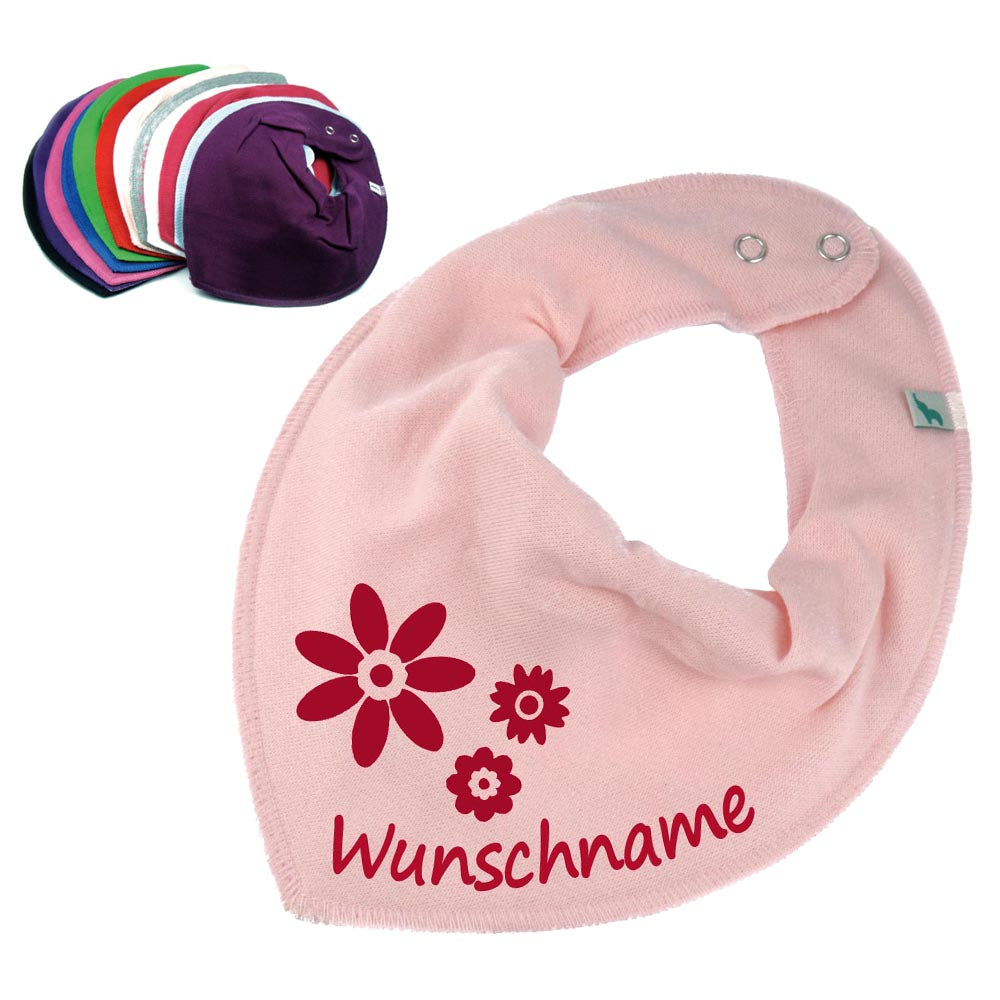 HALSTUCH Blumen mit Name oder Text personalisiert für Baby oder Kind aus Baumwolle in Einheitsgröße verschiedene Farben
