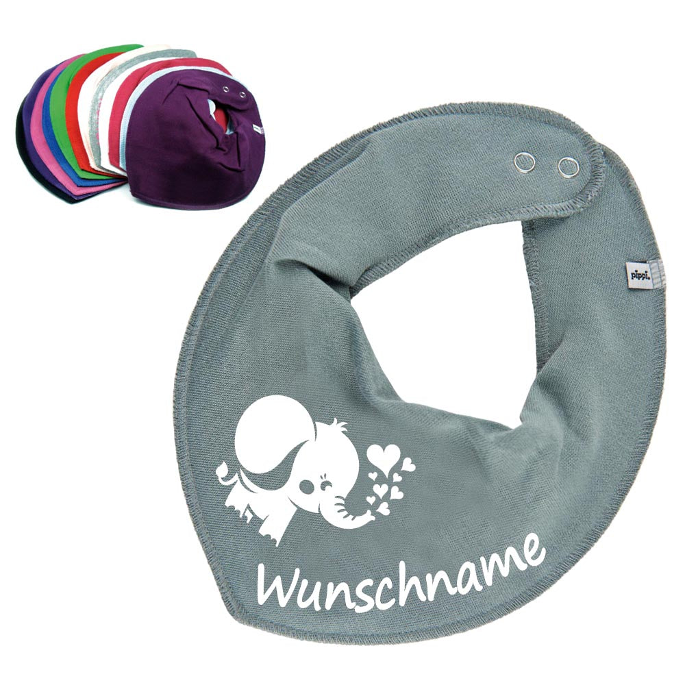 HALSTUCH Elefant mit Name oder Text personalisiert für Baby oder Kind aus Baumwolle in Einheitsgröße verschiedene Farben
