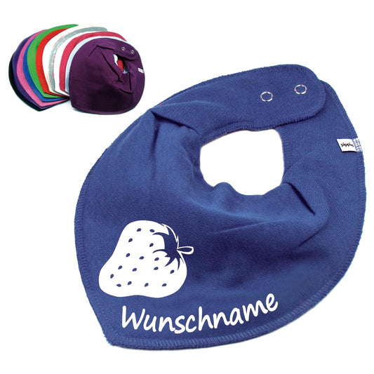 HALSTUCH Erdbeere mit Name oder Text personalisiert für Baby oder Kind aus Baumwolle in Einheitsgröße verschiedene Farben