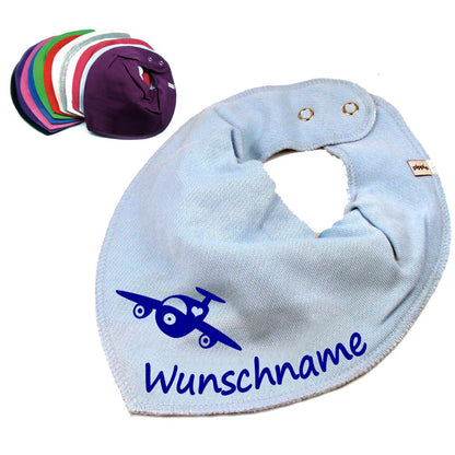 HALSTUCH Flugzeug mit Name oder Text personalisiert für Baby oder Kind aus Baumwolle in Einheitsgröße verschiedene Farben