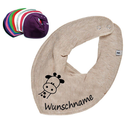 HALSTUCH Giraffe mit Name oder Text personalisiert für Baby oder Kind aus Baumwolle in Einheitsgröße verschiedene Farben