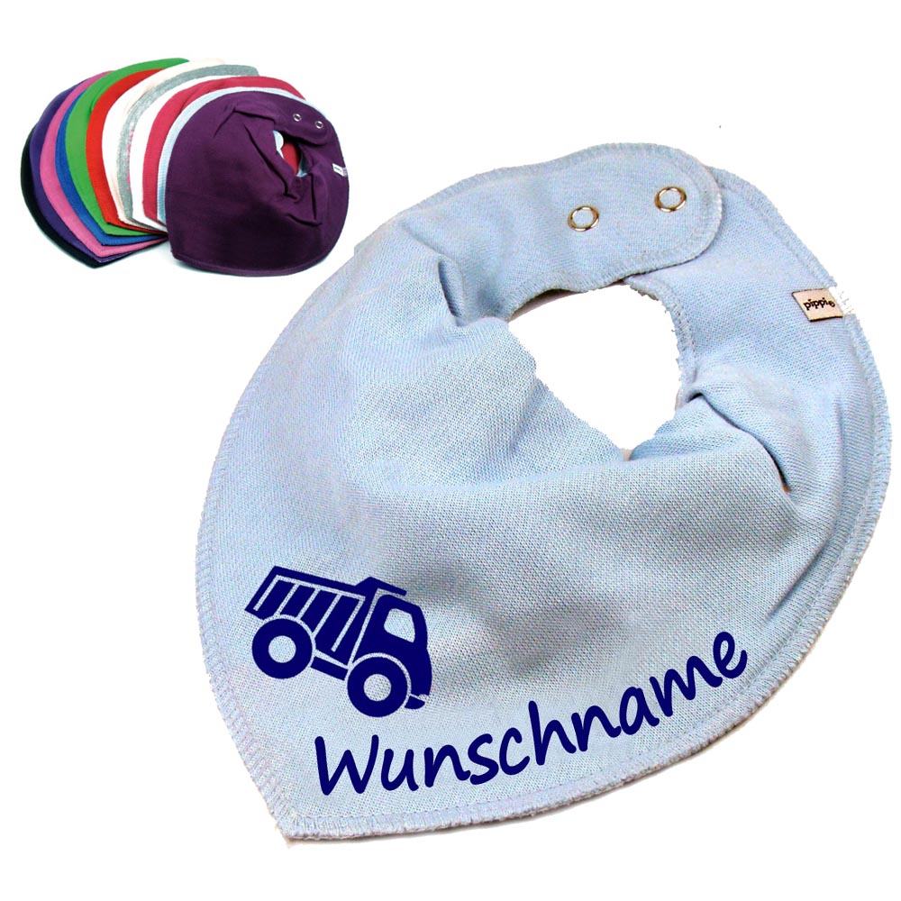 HALSTUCH LKW mit Name oder Text personalisiert für Baby oder Kind aus Baumwolle in Einheitsgröße verschiedene Farben