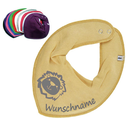 HALSTUCH Löwe mit Name oder Text personalisiert für Baby oder Kind aus Baumwolle in Einheitsgröße verschiedene Farben