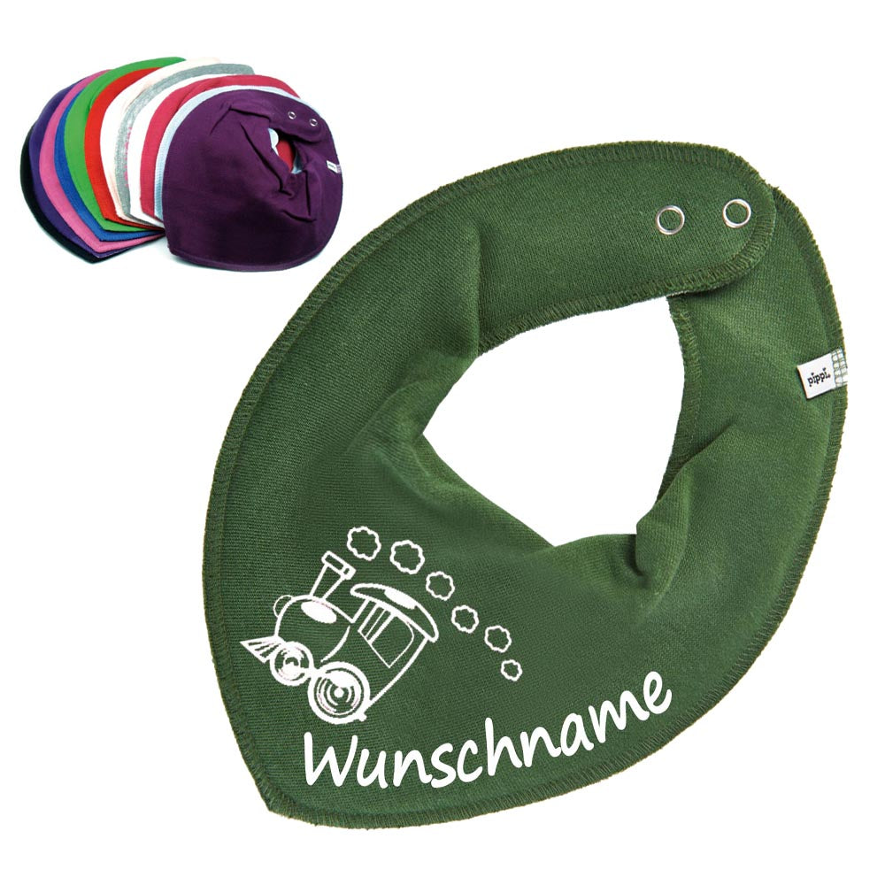 HALSTUCH Zug mit Name oder Text personalisiert für Baby oder Kind aus Baumwolle in Einheitsgröße verschiedene Farben