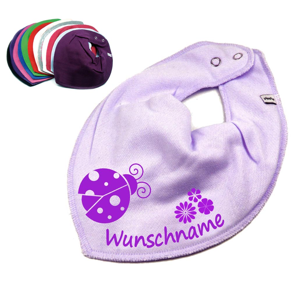 HALSTUCH Marienkäfer mit Name oder Text personalisiert für Baby oder Kind aus Baumwolle in Einheitsgröße verschiedene Farben