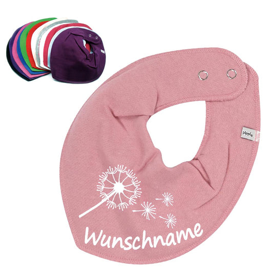 HALSTUCH Pusteblume mit Name oder Text personalisiert für Baby oder Kind aus Baumwolle in Einheitsgröße verschiedene Farben