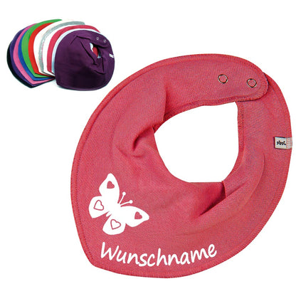 HALSTUCH Schmetterling mit Name oder Text personalisiert für Baby oder Kind aus Baumwolle in Einheitsgröße verschiedene Farben