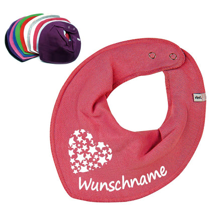 HALSTUCH Herz Sterne mit Name oder Text personalisiert für Baby oder Kind aus Baumwolle in Einheitsgröße verschiedene Farben