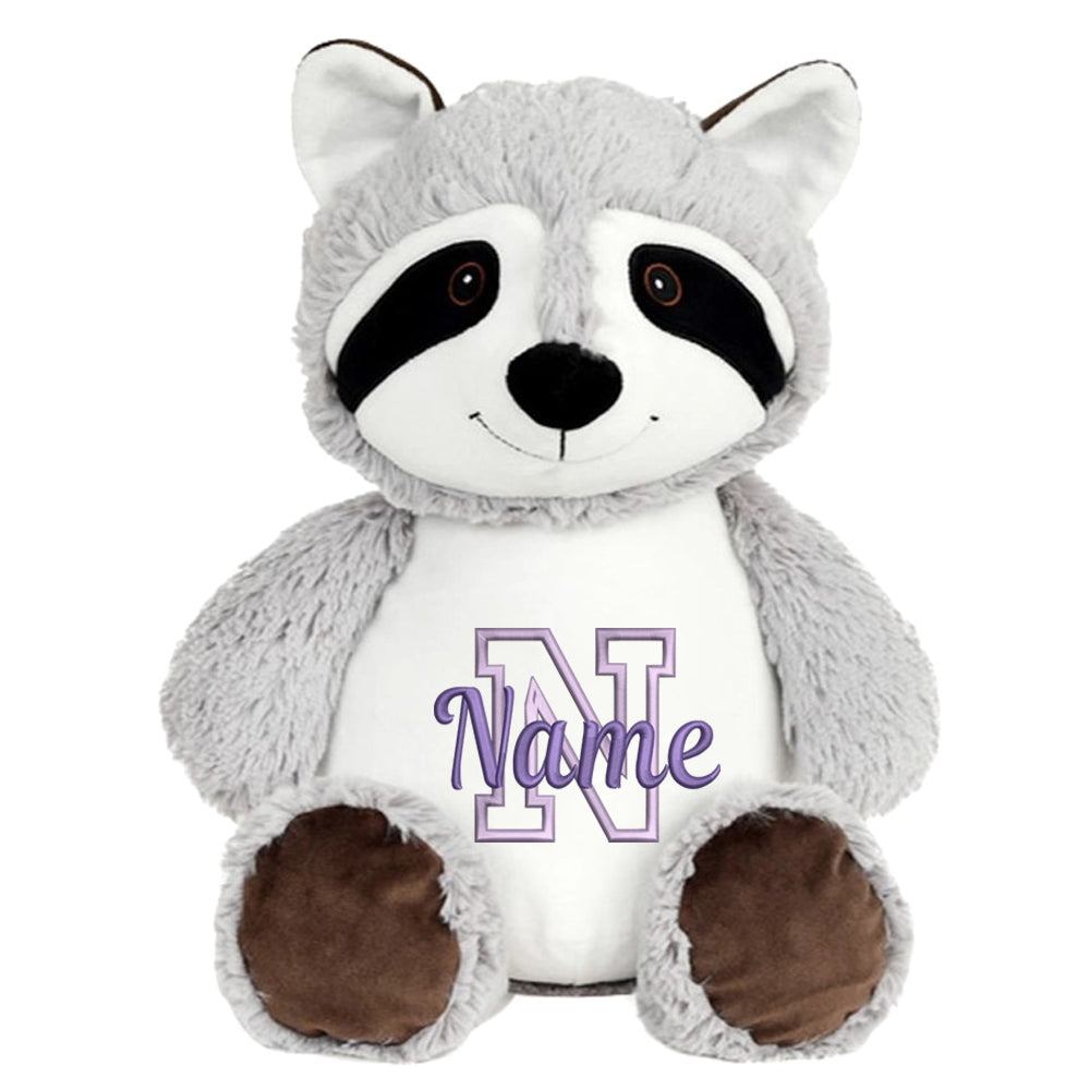 Personalisiertes Stofftier Waschbär Kuscheltier Bestickt Plüschtier zur Geburt Stickmotiv Buchstabe