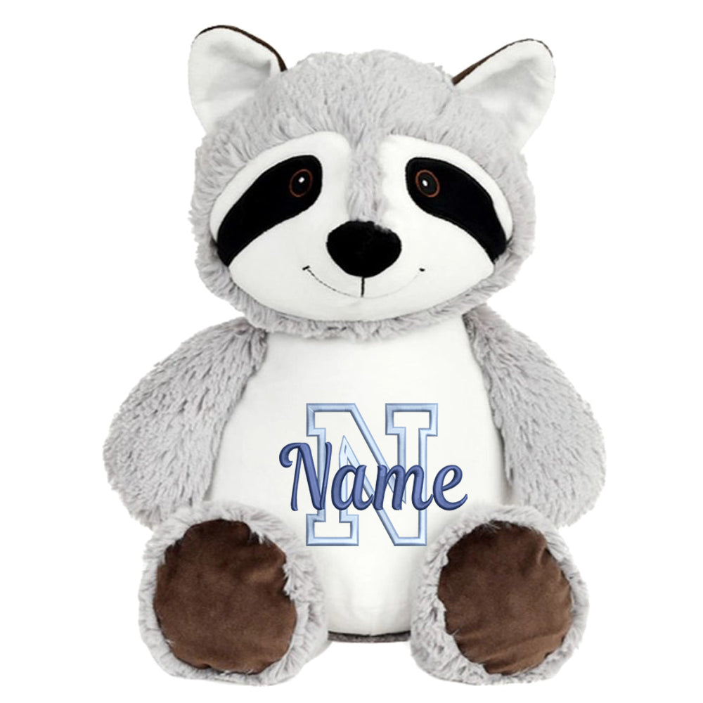 Personalisiertes Stofftier Waschbär Kuscheltier Bestickt Plüschtier zur Geburt Stickmotiv Buchstabe