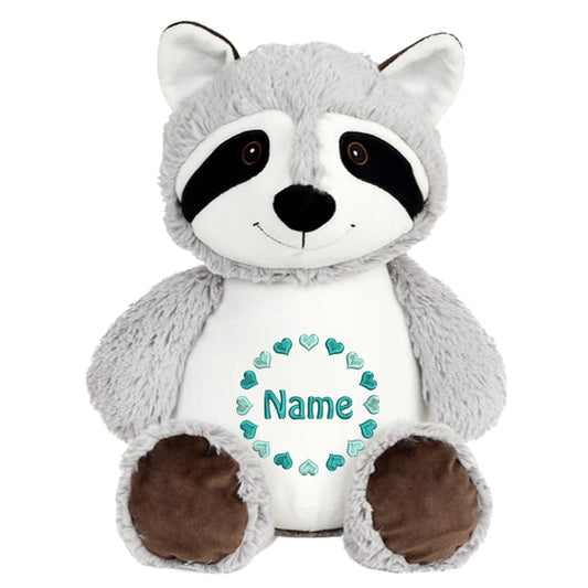 Personalisiertes Stofftier Waschbär Kuscheltier Bestickt Plüschtier zur Geburt Stickmotiv Herzkreis