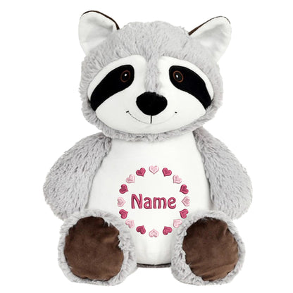Personalisiertes Stofftier Waschbär Kuscheltier Bestickt Plüschtier zur Geburt Stickmotiv Herzkreis