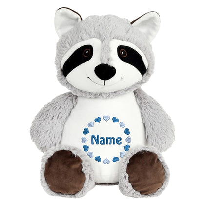 Personalisiertes Stofftier Waschbär Kuscheltier Bestickt Plüschtier zur Geburt Stickmotiv Herzkreis