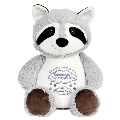 Personalisiertes Stofftier Waschbär Kuscheltier Bestickt Plüschtier zur Geburt Stickmotiv Schutzengel