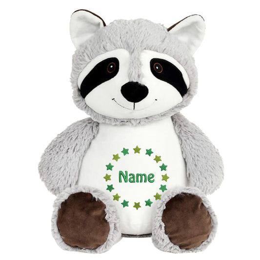 Personalisiertes Stofftier Waschbär Kuscheltier Bestickt Plüschtier zur Geburt Stickmotiv Sternkreis