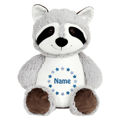 Personalisiertes Stofftier Waschbär Kuscheltier Bestickt Plüschtier zur Geburt Stickmotiv Sternkreis