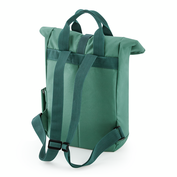 Rucksack mit Name bestickt Rolltop für Kinder und Erwachsene verstellbare Schultergurte 100% Recycled Polyester salbeigrün