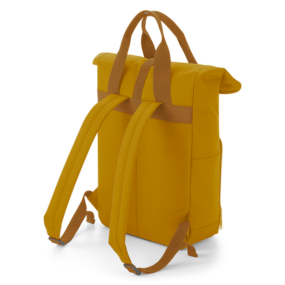 Rucksack mit Name bestickt Rolltop für Kinder und Erwachsene verstellbare Schultergurte 100% Recycled Polyester senfgelb
