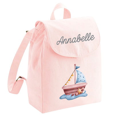 Personalisierter Rucksack aus Bio Baumwolle Kinderrucksack Name und Fahrzeug Motiv bedruckt verschiedene Farben
