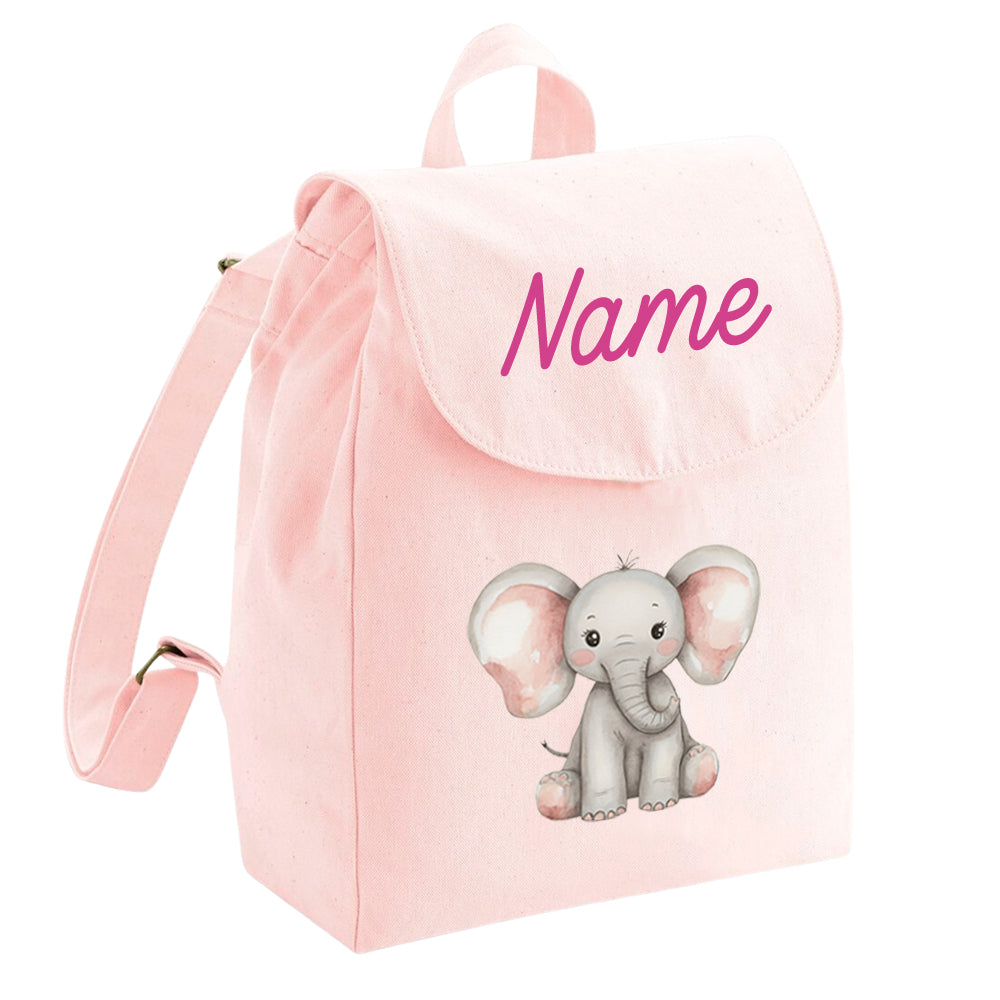 Personalisierter Rucksack aus Bio Baumwolle Kinderrucksack Name und Dschungeltier bedruckt verschiedene Farben