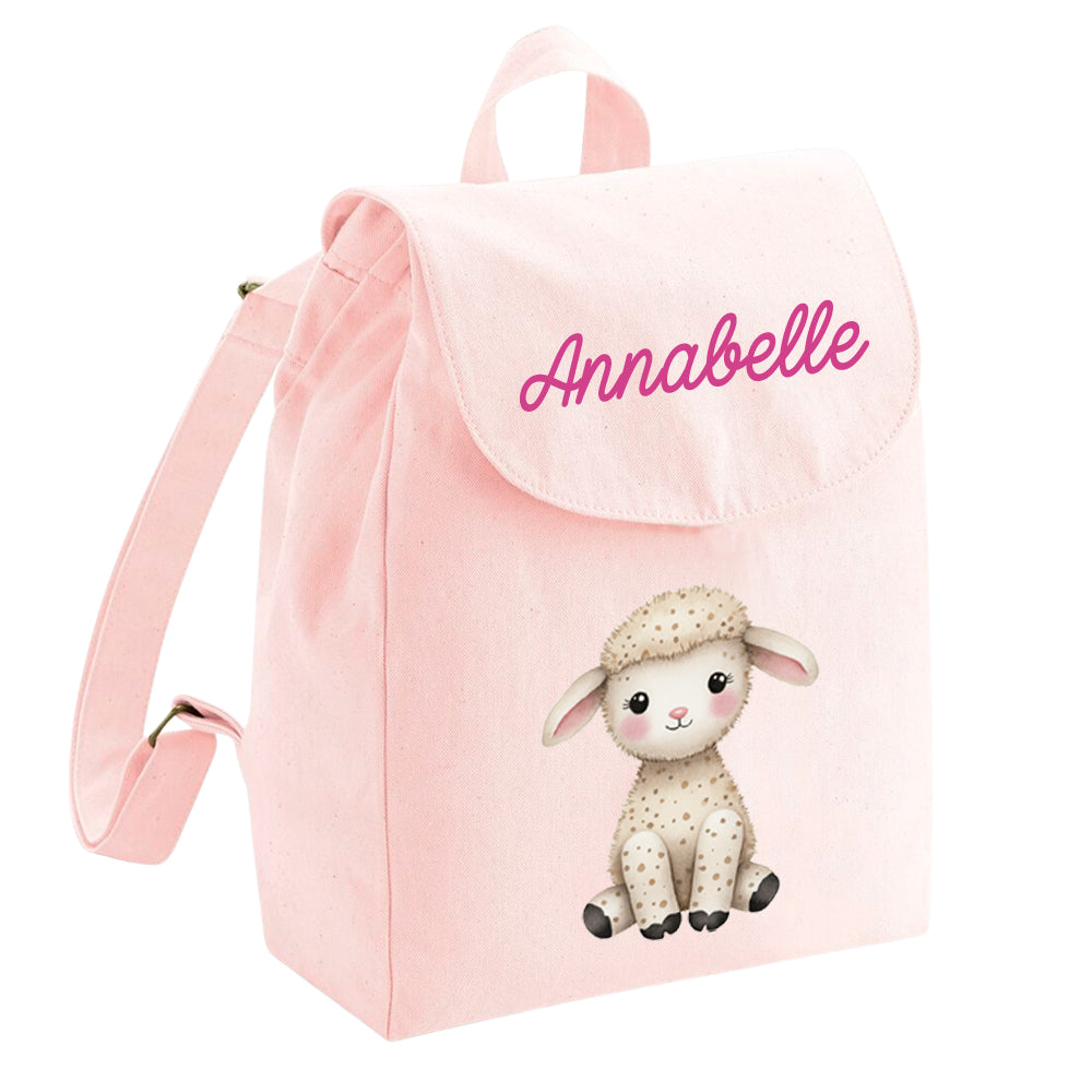 Personalisierter Rucksack aus Bio Baumwolle Kinderrucksack Name und Bauernhoftier bedruckt verschiedene Farben