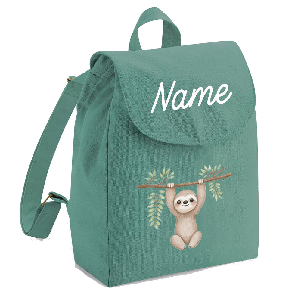 Personalisierter Rucksack aus Bio Baumwolle Kinderrucksack Name und Dschungeltier bedruckt verschiedene Farben