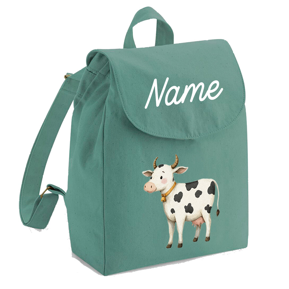 Personalisierter Rucksack aus Bio Baumwolle Kinderrucksack Name und Bauernhoftier bedruckt verschiedene Farben