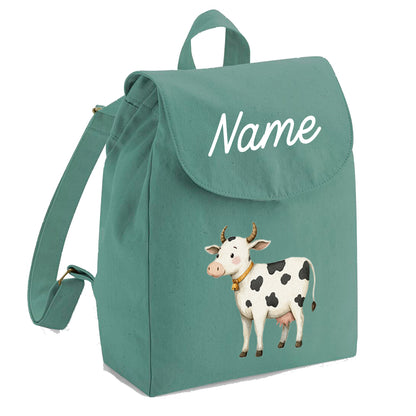 Personalisierter Rucksack aus Bio Baumwolle Kinderrucksack Name und Bauernhoftier bedruckt verschiedene Farben