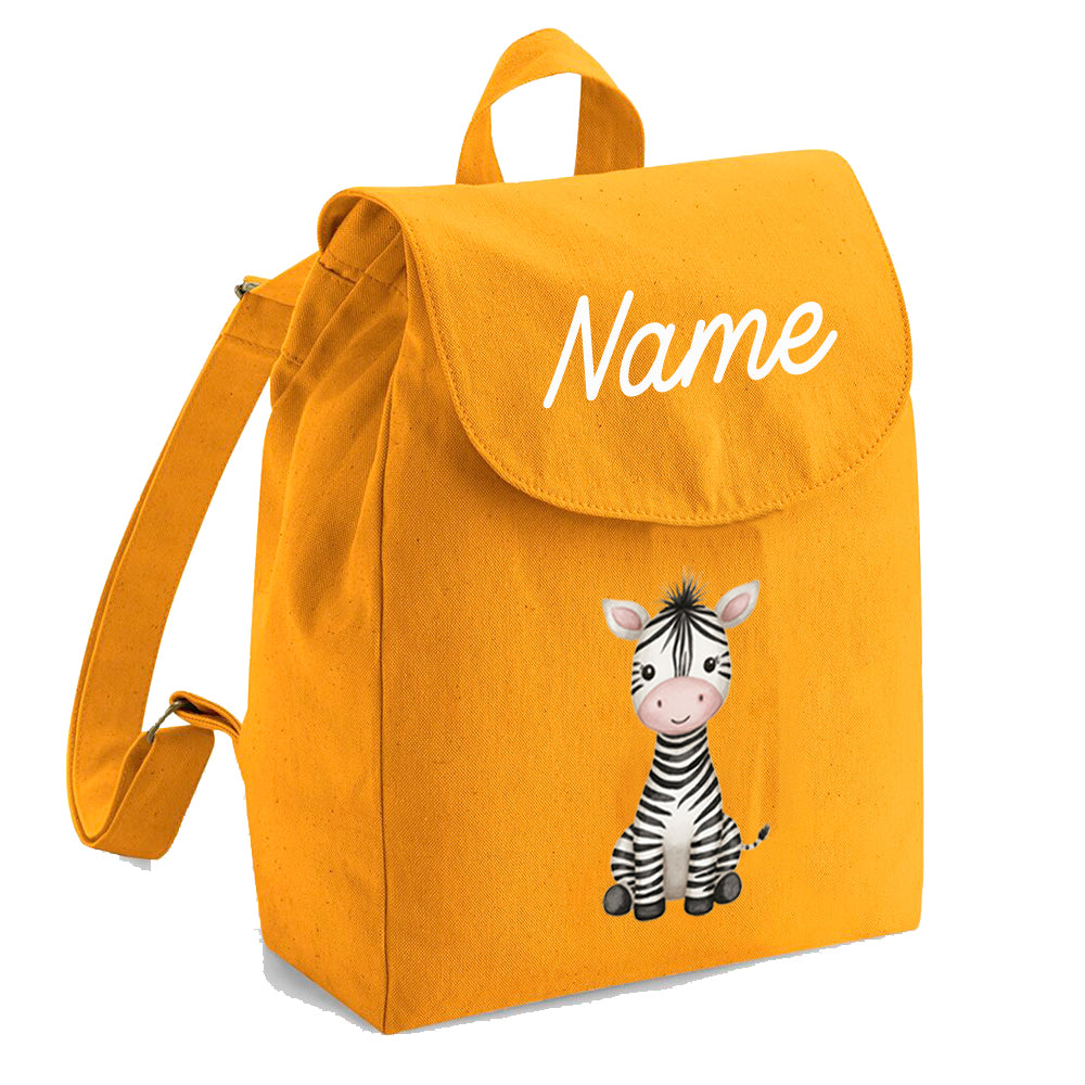 Personalisierter Rucksack aus Bio Baumwolle Kinderrucksack Name und Dschungeltier bedruckt verschiedene Farben