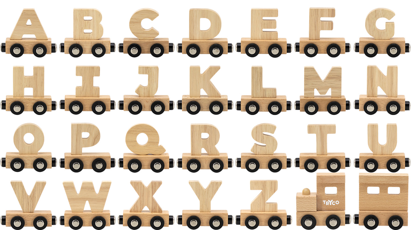 Buchstabenzug Namenszug Holzeisenbahn magnetisch Holzbuchstaben Wunschname zusammenstellen natur